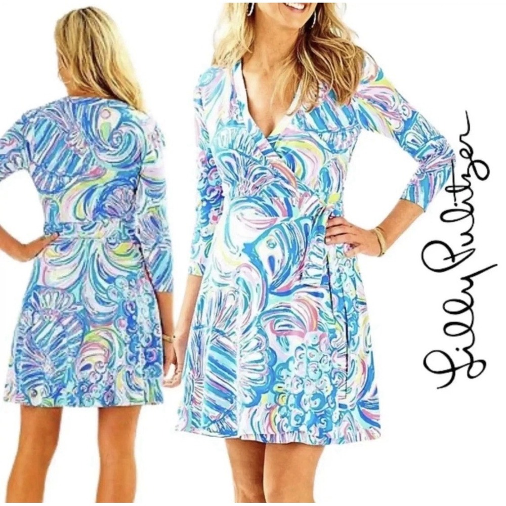 Lilly Pulitzer Emilia Wrap Dress Multi Guilty Pleasure Print Size L Resort Beach